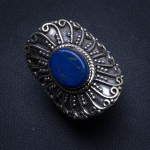 Natürlicher Lapislazuli, handgefertigter indischer Ring aus 925er Sterlingsilber, US-Größe 8 T6427