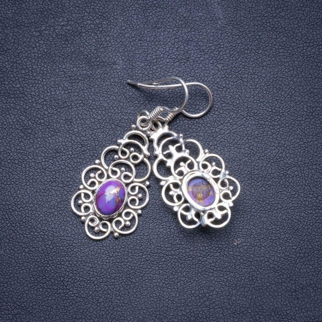 Natural Copper Turquoise Handmade Unique 925 Sterling Silver Earrings 1.75