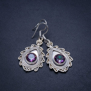 Natural Mystical Topaz Handmade Mexican 925 Sterling Silver Earrings 1 1/2" T4871