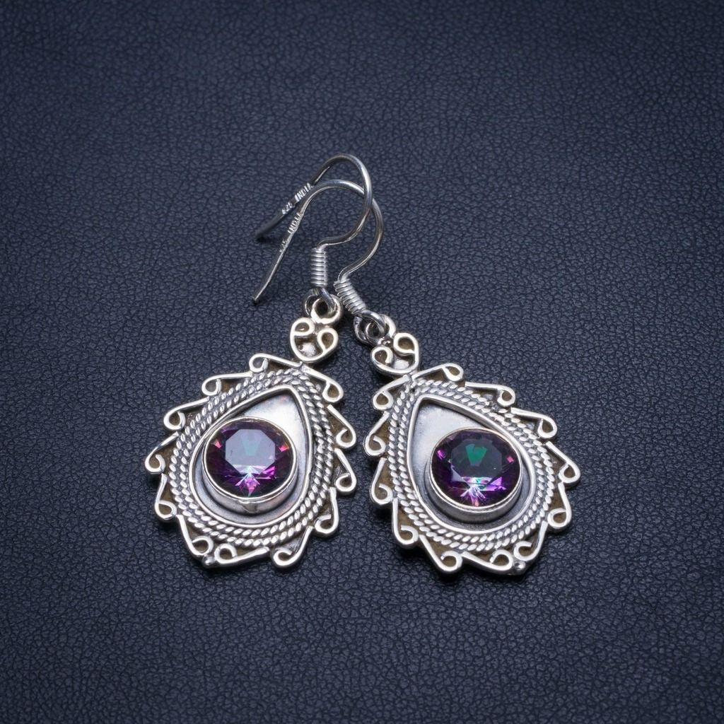 Natural Mystical Topaz Handmade Mexican 925 Sterling Silver Earrings 1 1/2