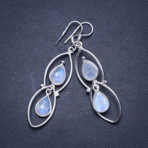 Natural Rainbow Moonstone Handmade Unique 925 Sterling Silver Earrings 2.25" X4353