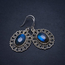 Natural Blue Fire Labradorite Handmade Indian 925Sterling Silver Earrings 1 1/2" T4037