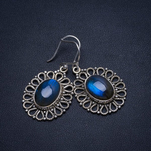 Natural Blue Fire Labradorite Handmade Indian 925Sterling Silver Earrings 1 1/2" T4037