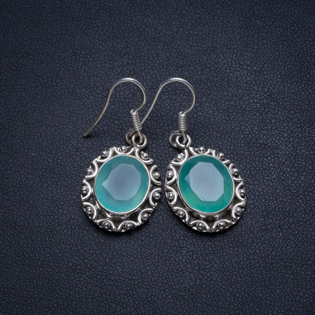 Natural Chalcedony Handmade Unique 925 Sterling Silver Earrings 1 1/4