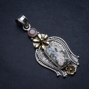 Natural Two Tones Ocean Jasper and Agate Handmade Indian 925 Sterling Silver Pendant 2" T2262