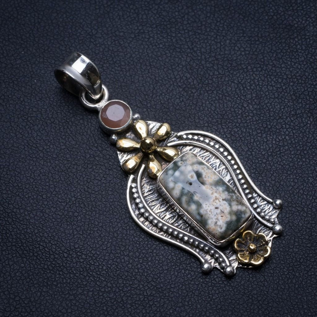 Natural Two Tones Ocean Jasper and Agate Handmade Indian 925 Sterling Silver Pendant 2
