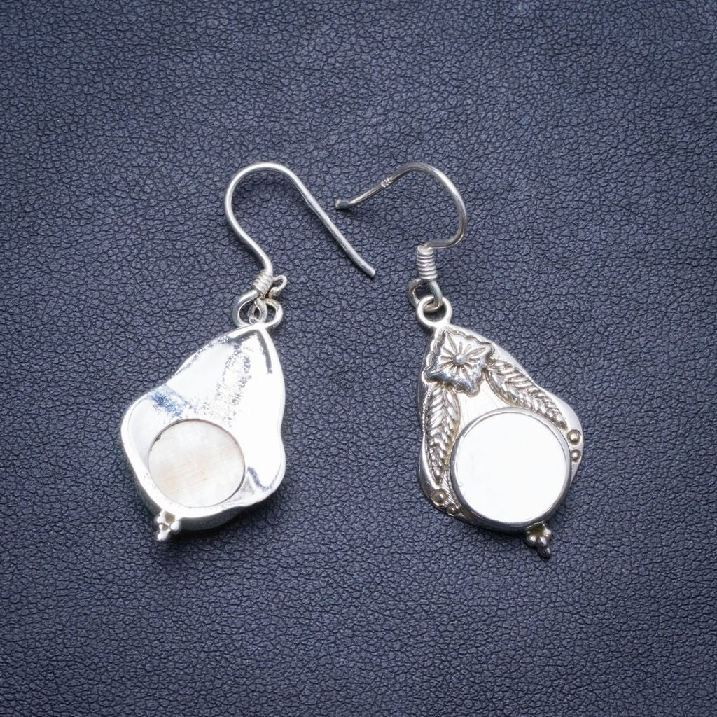 Natural Mother Of Pearl Handmade Unique 925 Sterling Silver Earrings 1.75