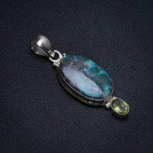 Natural Chrysocolla and Peridot Handmade Indian 925 Sterling Silver Pendant 2" T0277