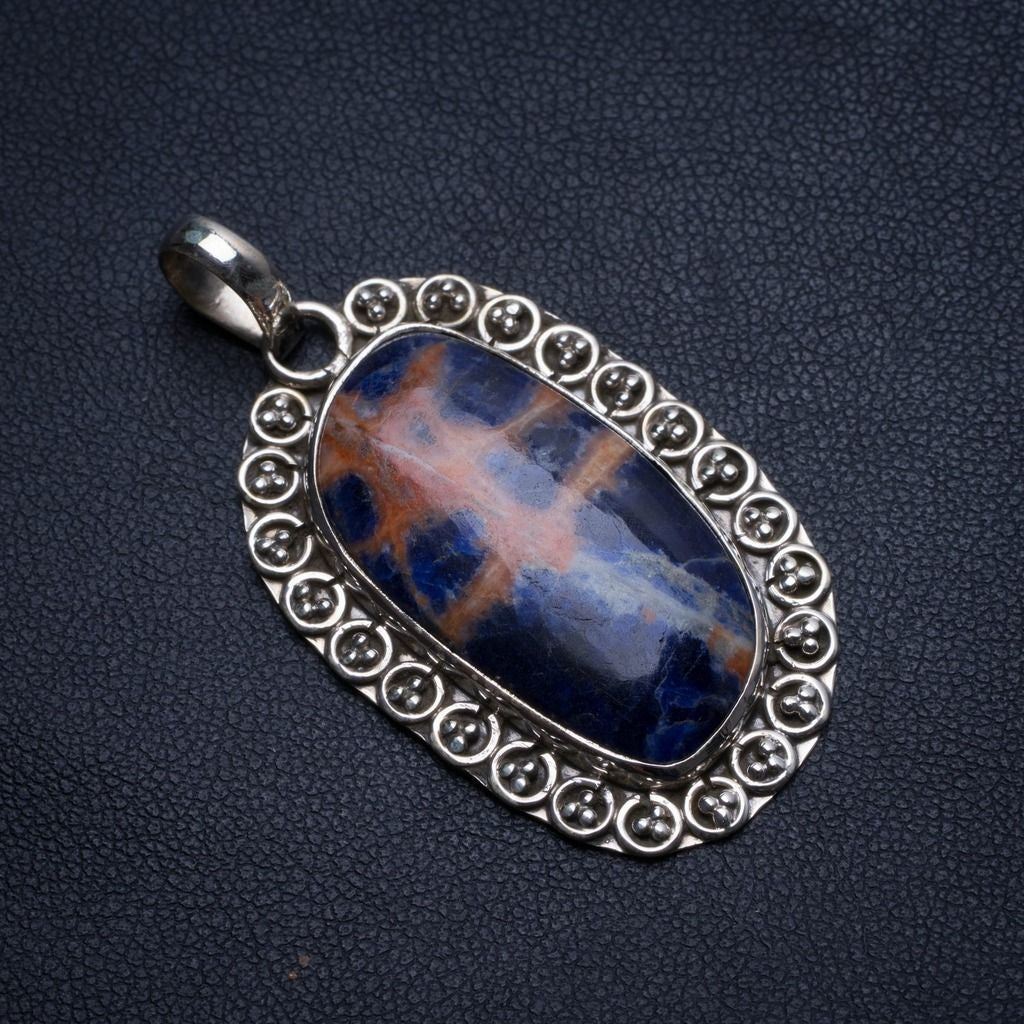 Natural Navy Sodalite Handmade Unique 925 Sterling Silver Pendant 1 3/4
