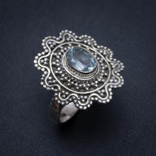 Natural Blue Topaz Handmade Boho 925 Sterling Silver Ring, US Size 9 S2528