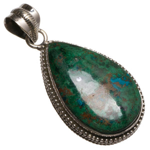 Natural Chrysocolla Handmade Indian 925 Sterling Silver Pendant 1 1/2" T0737
