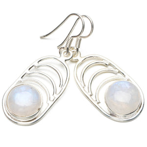 Natural Rainbow Moonstone 925 Sterling Silver Earrings 1 1/2" Q1354