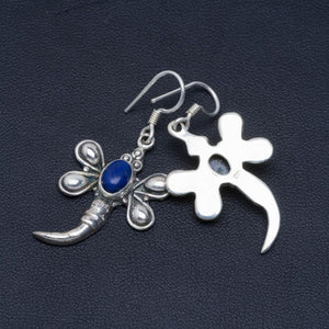Natural Lapis Lazuli Unique Punk Style 925 Sterling Silver Earrings 1 1/2" N168
