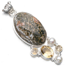 Natural Ocean Jasper,Citrine and River Pearl Punk Style 925 Sterling Silver Pendant 2 1/4" P0879