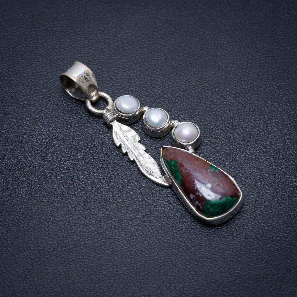 Natural River Pearl and Chrysocolla Punk Style Vintage 925 Sterling Silver Pendant 2