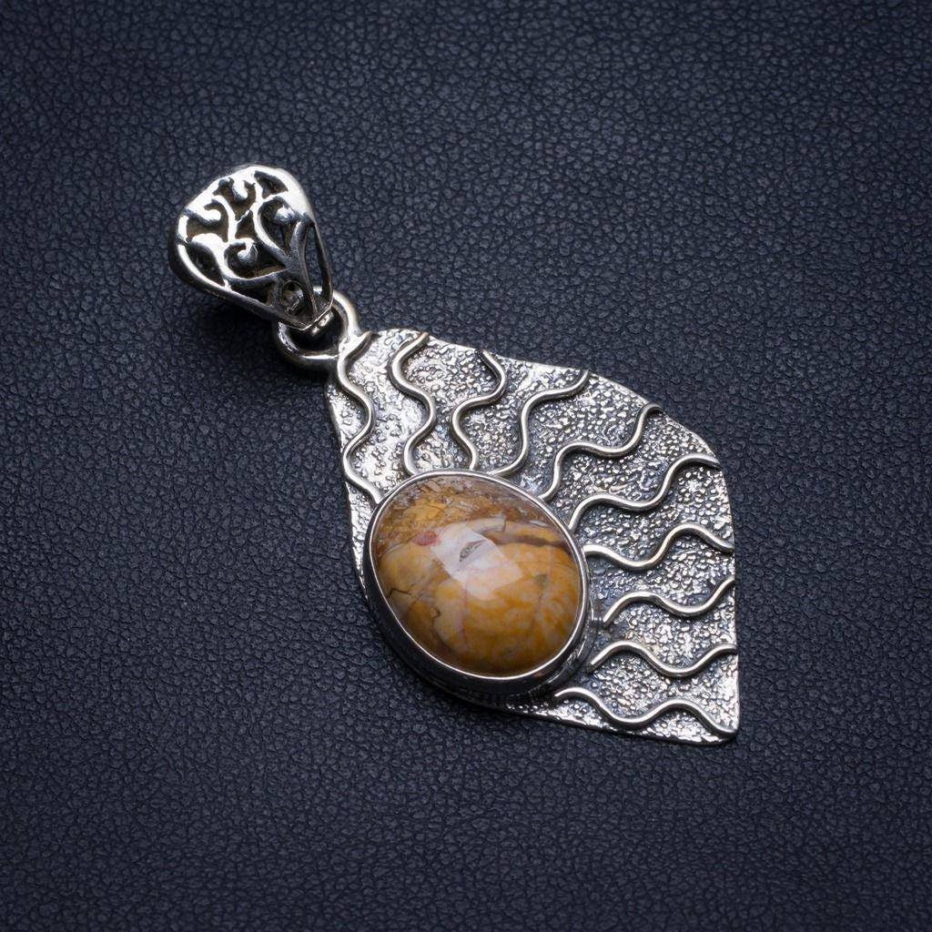 Natural Brecciated Mookaite Handmade Indian 925 Sterling Silver Pendant 1 3/4