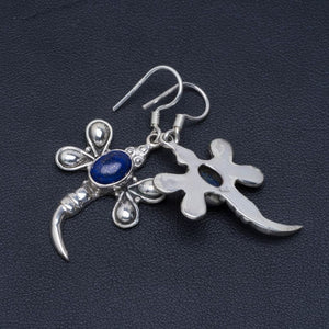 Natural Lapis Lazuli Unique Punk Style 925 Sterling Silver Earrings 2" N172