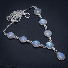 Natural Rainbow Moonstone Handmade Boho 925 Sterling Silver Y-Shaped Necklace 18.5" S3379