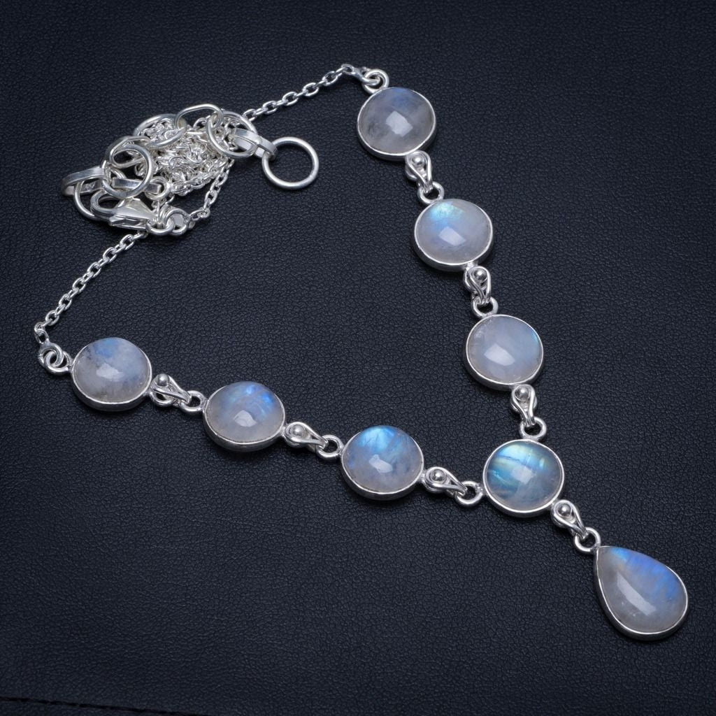 Natural Rainbow Moonstone Handmade Boho 925 Sterling Silver Y-Shaped Necklace 18.5