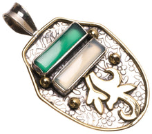 Natural Two Tones Chrysoprase and Chalcedony Handmade Vintage 925 Sterling Silver Pendant 2" T1045