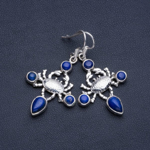 Natural Lapis Lazuli Boho Style 925 Sterling Silver Drop Earrings 1 1/2" R1540