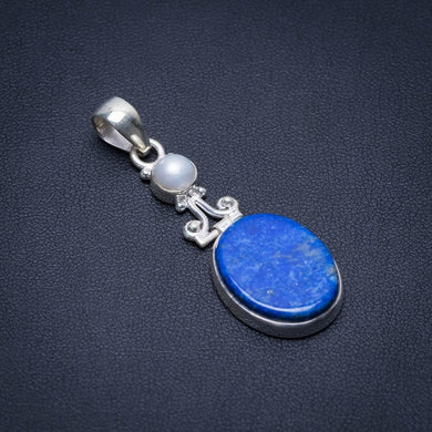 Natural Lapis Lazuli and River Pearl Handmade Unique 925 Sterling Silver Pendant 2