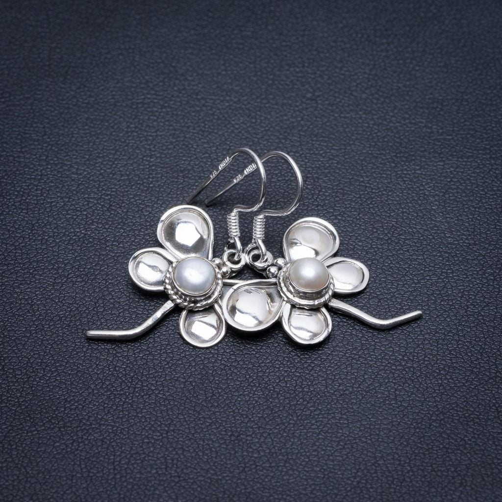 Natural River Pearl Butterfly Handmade Unique 925 Sterling Silver Earrings 1 1/2