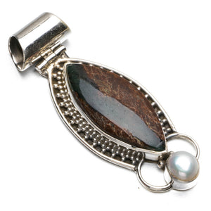 Natural Chrysoprase and River Pearl Punk Style 925 Sterling Silver Pendant 2" R0257
