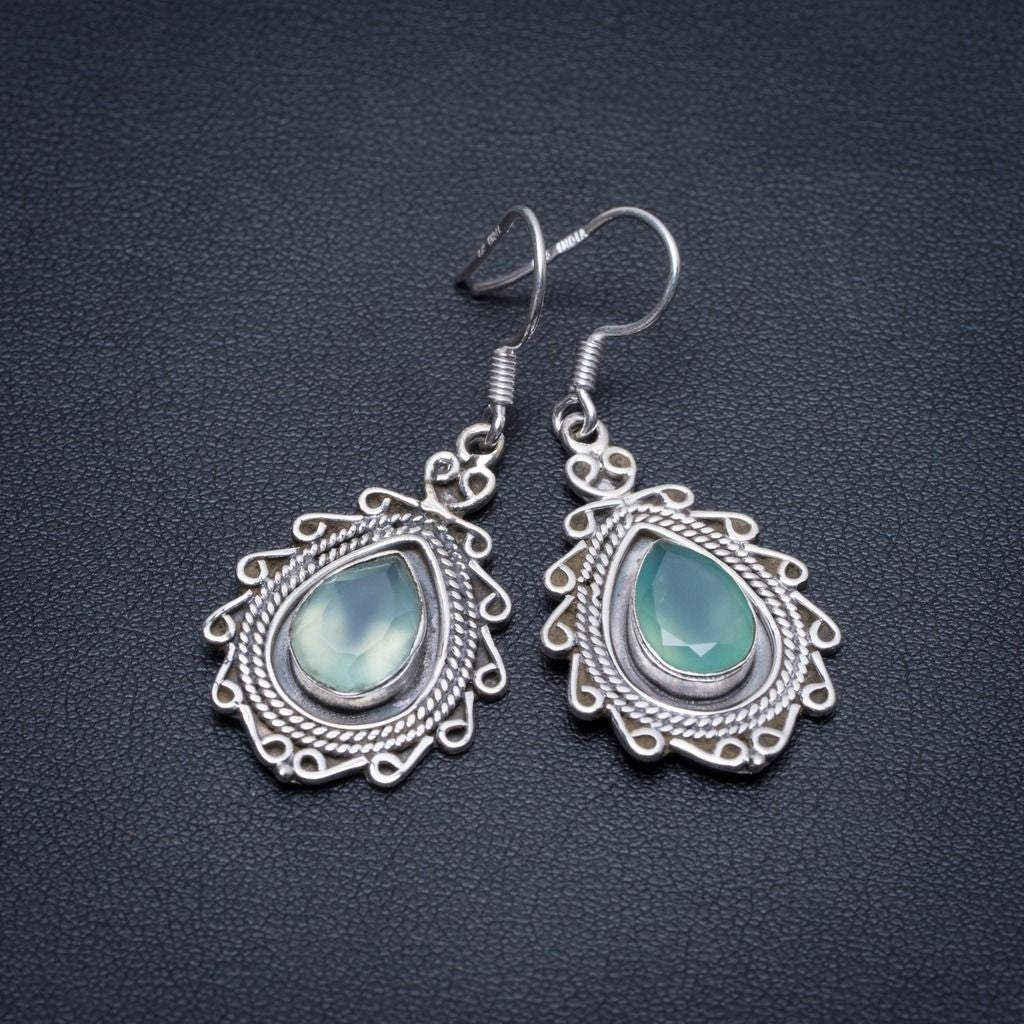 Natural Chalcedony Handmade Indian 925 Sterling Silver Earrings 1 1/2