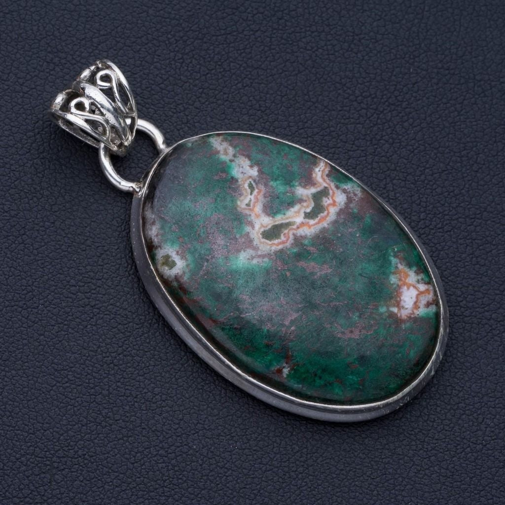 Natural Chrysocolla Punk Style 925 Sterling Silver Pendant 2