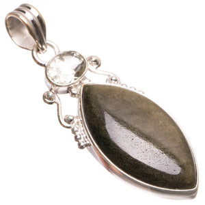 Black Cat Eye and Green Amethyst Punk Style 925 Sterling Silver Pendant 2" S1224