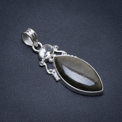 Black Cat Eye and Green Amethyst Punk Style 925 Sterling Silver Pendant 2