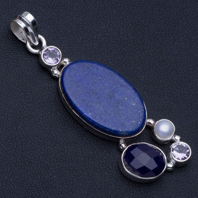 Lapis Lazuli,Amethyst and River Pearl Punk Style 925 Sterling Silver Pendant 2 1/4