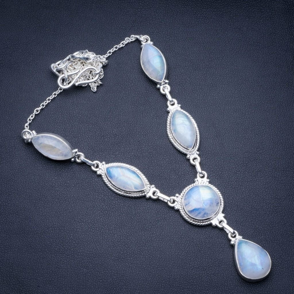 Natural Rainbow Moonstone 925 Sterling Silver Y-Shaped Necklace 18 1/4