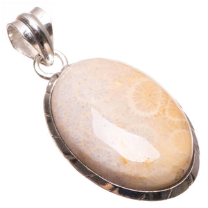Natural Fossil Coral Punk Style 925 Sterling Silver Pendant 1 1/2" S1105
