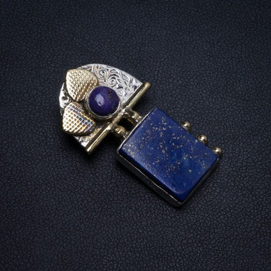 Two Tones Lapis Lazuli and Amethyst Indian 925 Sterling Silver Pendant 1 1/4