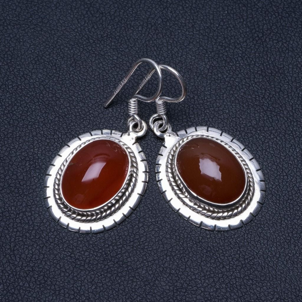 Natural Carnelian Unique Punk Style 925 Sterling Silver Earrings 1 1/2