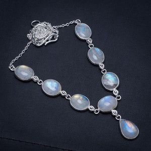 Natural Rainbow Moonstone Handmade Boho 925 Sterling Silver Y-Shaped Necklace 17.25" S3381