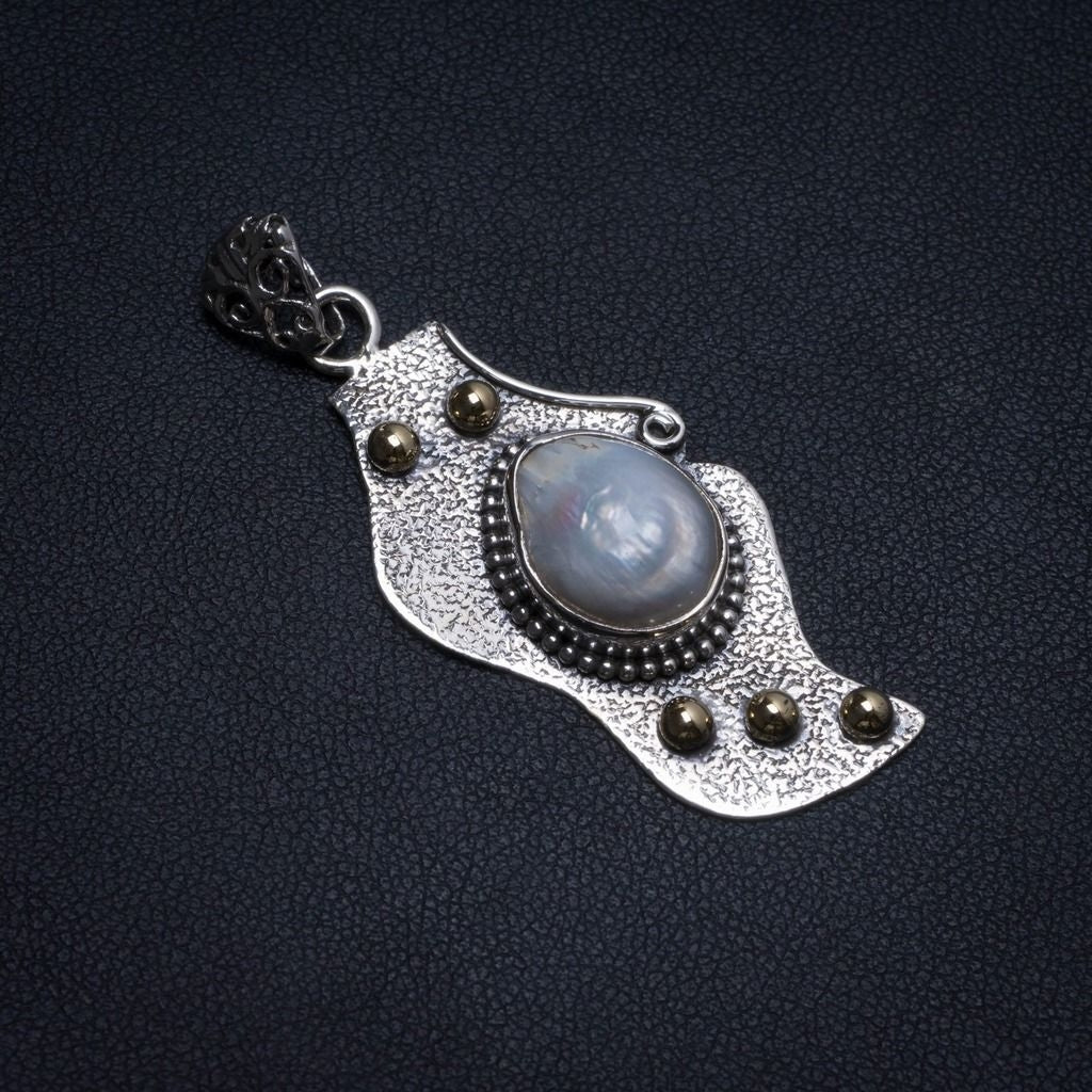 Natural Two Tones River Pearl Handmade Unique 925 Sterling Silver Pendant 2