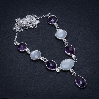 Amethyst and Cat Eye Handmade Boho 925 Sterling Silver Y-Shaped Necklace 18