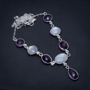 Amethyst and Cat Eye Handmade Boho 925 Sterling Silver Y-Shaped Necklace 18" S3384