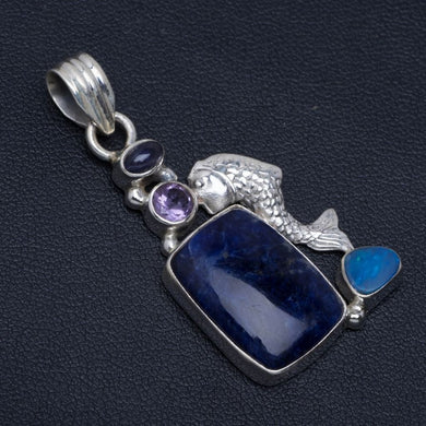 Sodalite, Opal and Amethyst Unique Design 925 Sterling Silver Pendant 1 3/4