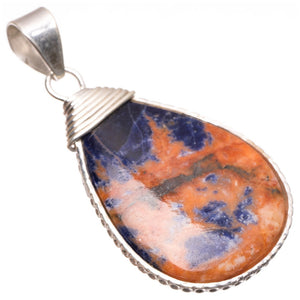 Natural Navy Sodalite Punk Style Vintage 925 Sterling Silver Pendant 2" S1057