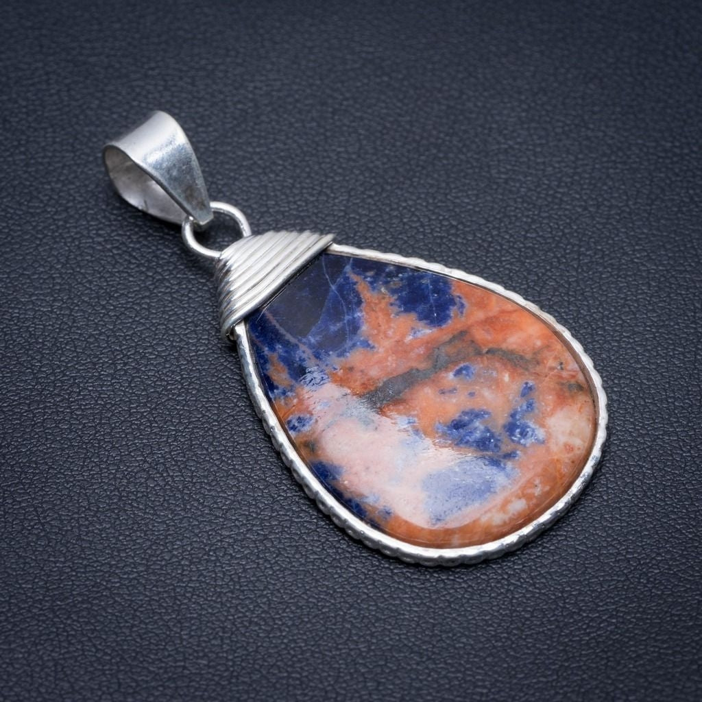 Natural Navy Sodalite Punk Style Vintage 925 Sterling Silver Pendant 2