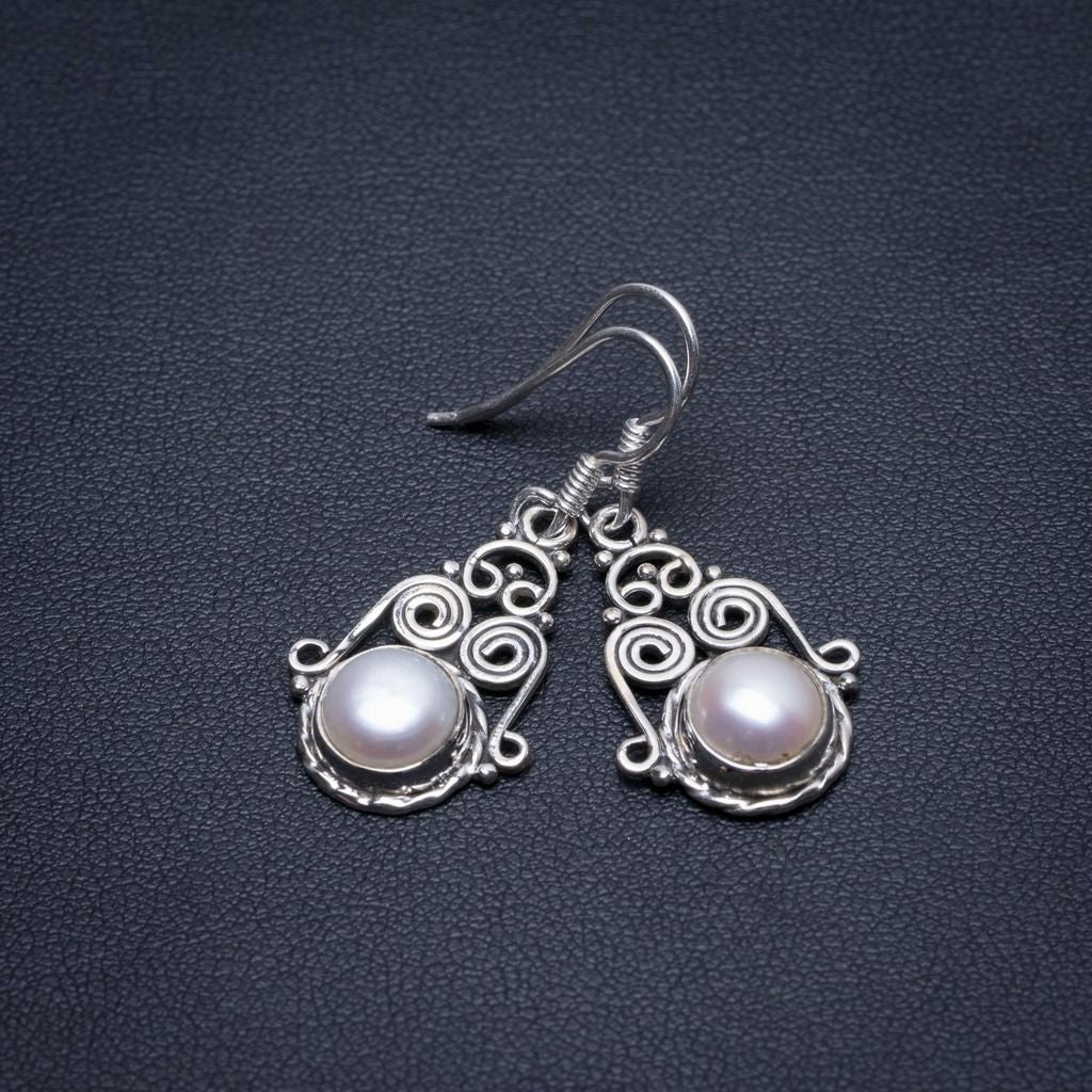 Natural River Pearl Handmade Unique 925 Sterling Silver Earrings 1 1/2