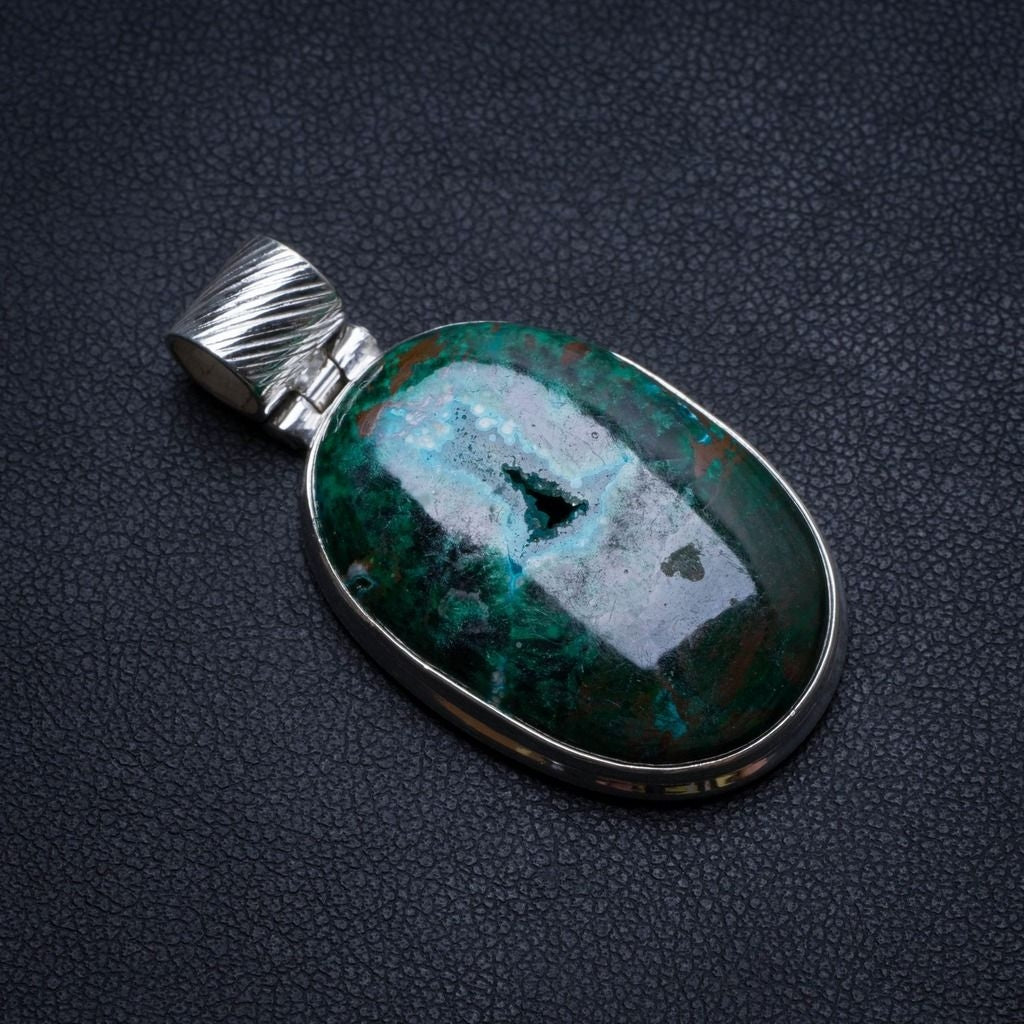 Natural Hole Chrysocolla Handmade Mexican 925 Sterling Silver Pendant 1 1/2