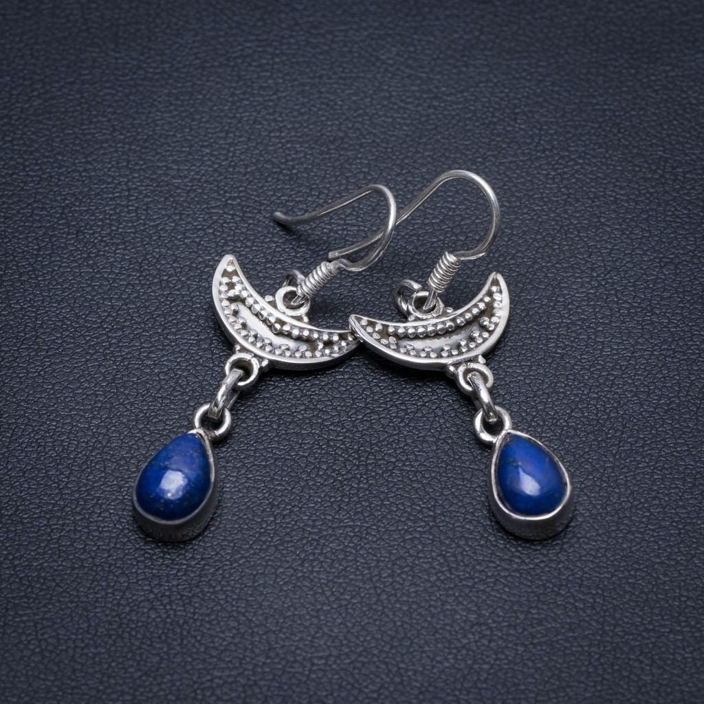 Natural Lapis Lazuli Handmade Unique 925 Sterling Silver Earrings 1 1/2