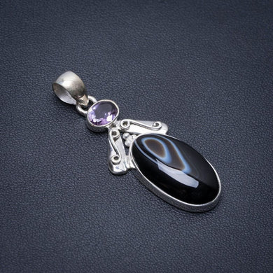 Botswana Agate and Amethyst Punk Style 925 Sterling Silver Pendant 2