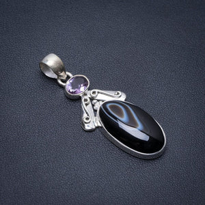 Botswana Agate and Amethyst Punk Style 925 Sterling Silver Pendant 2" S1235