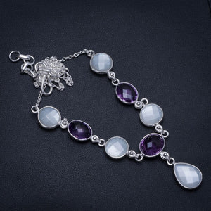 Cat Eye and Amethyst Handmade Boho 925 Sterling Silver Y-Shaped Necklace 17.75" S3405